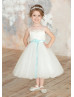 Ivory Lace Tulle Flower Girl Dress With Mint Sash